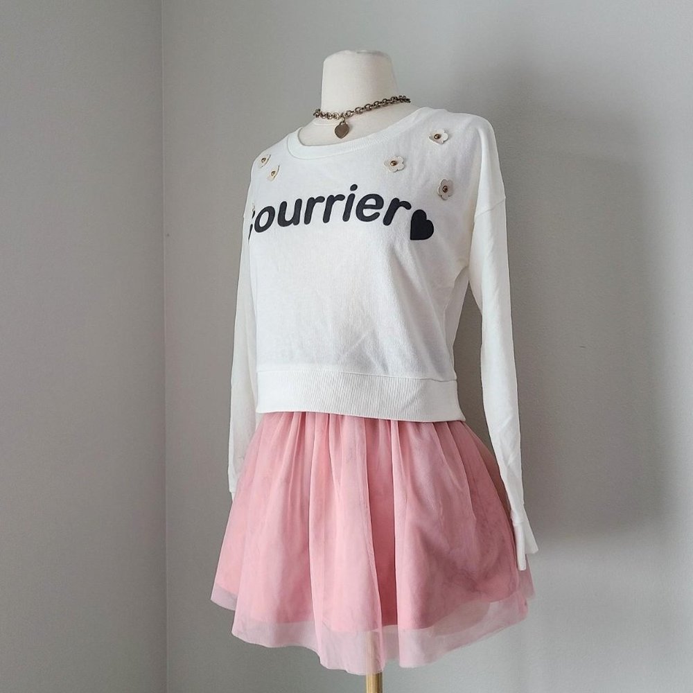 Vintage LizLisa Tralala White Cropped Mini Sweatshirt